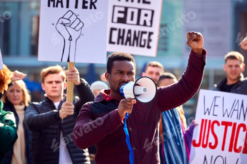 Preview: Protestors With Placards And Megaphone On Black Lives Matter Demonstration March Against Racism