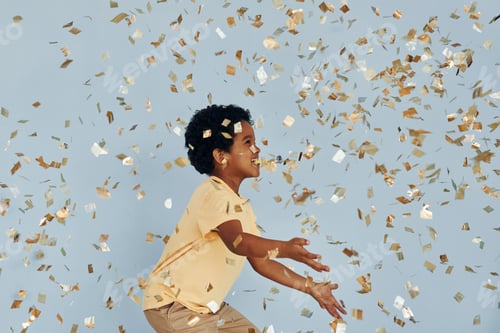Preview: Happy little african american kid have fun indoors at birthday party