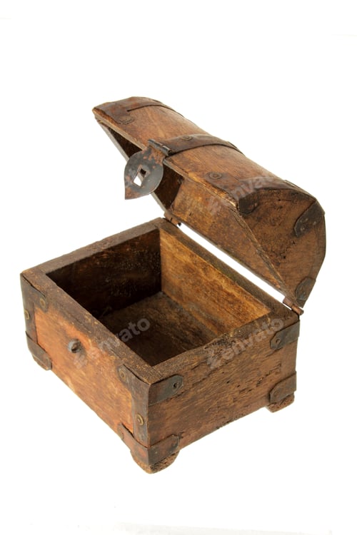 Preview: Open Old Wood Treasure Chest on White Background