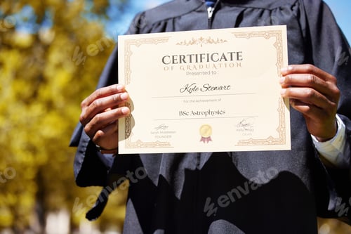 Preview: College, hands and closeup of a graduation diploma for success, achievement or goal. Scholarship, c