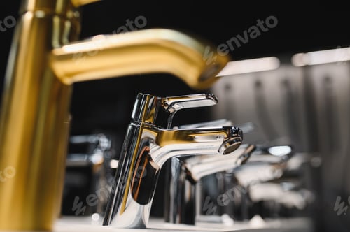Preview: Modern kitchen and bathroom water faucets in the store