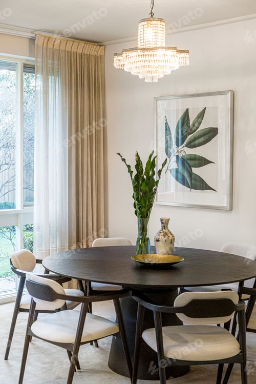 Modern Dining Room with Dark Wood Table