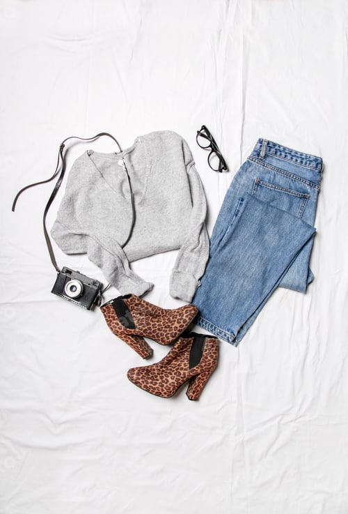 Preview: stylish clothes and accessories on white background