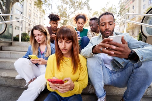 Preview: Young people addicted to social media, gathered using phone.