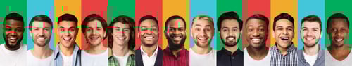 Preview: Male Portraits Collage Row Of Multiethnic Men's Faces, Colorful Backgrounds
