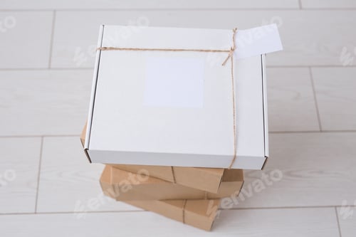 Preview: Many boxes with space for advertisement delivered from online store. Internet shopping and delivery