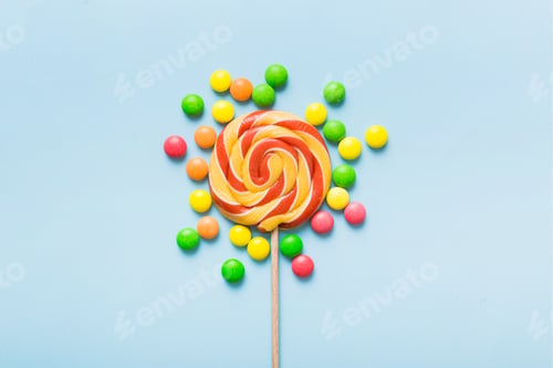 Preview: Tasty appetizing Party Accessories Happy Birthday Sweet. Different types of candies on background