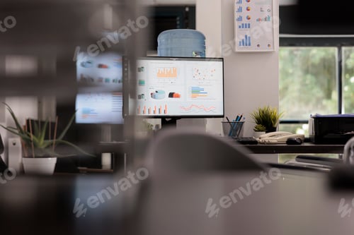 Preview: Empty office desktop computer showing corporate software