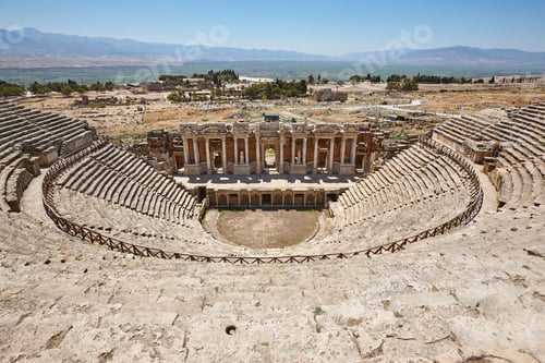 Preview: Amphitheatre ruins in Hierapolis archeology landmark. Pamukkale, Turkey