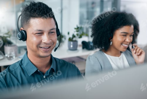 Preview: Call center, consulting and employees working, giving support and talking to people on the web at t