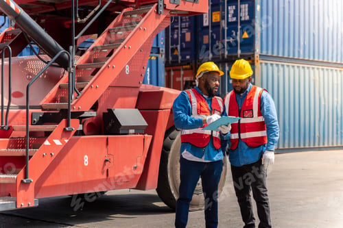 Preview: Two male engineers in a container shipping company Consulting