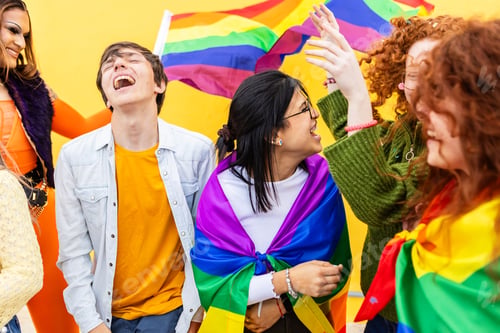 Preview: Diverse group of LGBTQ people celebrating gay pride festival day