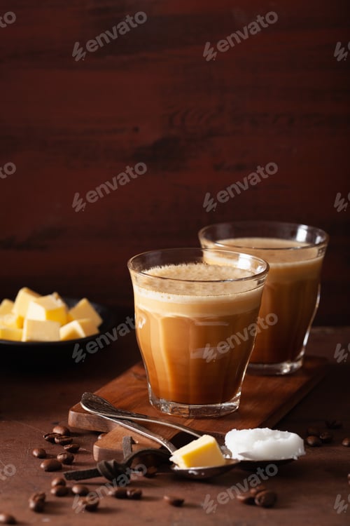 Preview: bulletproof coffee, keto paleo drink blended with butter and coconut oil