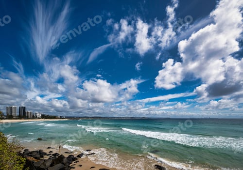 Preview: Scenic shot of clouds above the coast of Gold Coast in Queensland, Australia