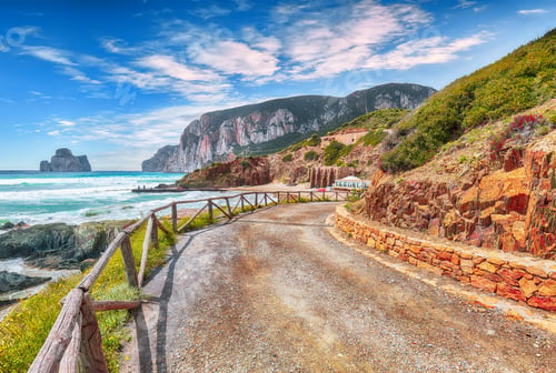Preview: Astonishing view of beach Portu Cauli in Masua with Pan di Zucchero at background.