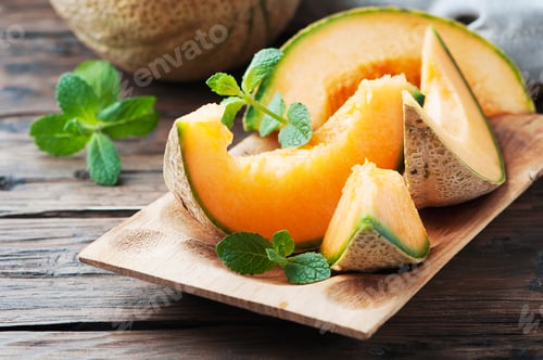 Preview: Fresh sweet orange melon and green mint