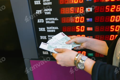 Preview: Closeup of business woman with counting money.