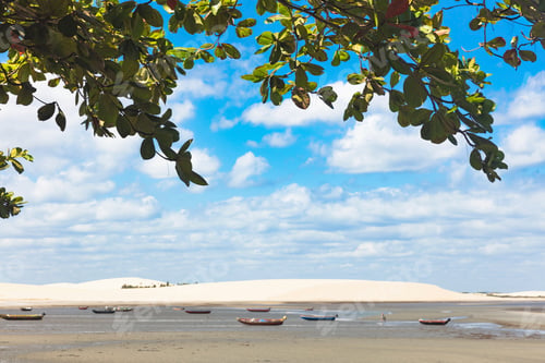 Preview: Boats on sand at low tide, Jericoacoara national park, Ceara, Brazil, South America