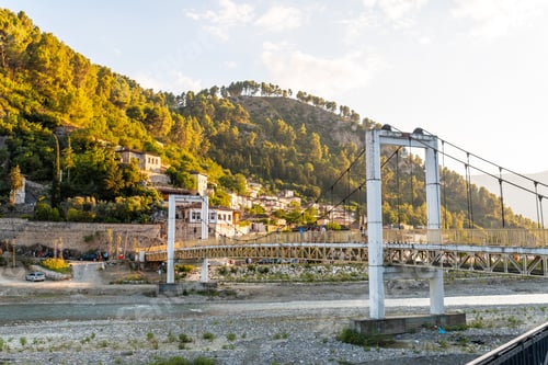 Preview: City bridge towards the Gorica area in the historic city of Berat in Albania and its river, UNESCO
