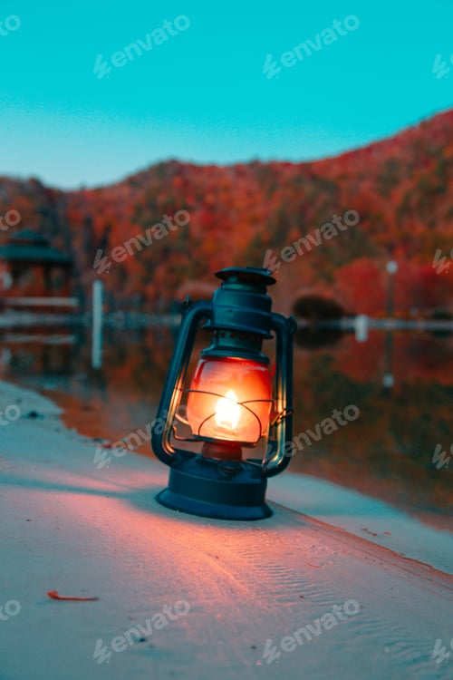 Preview: Blue lamp next to a lake