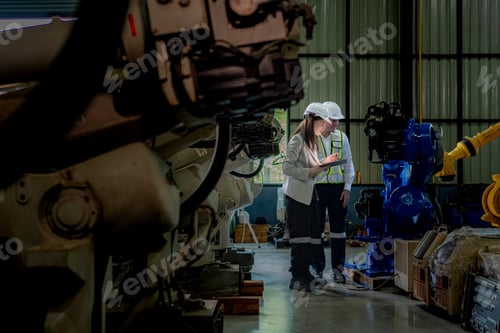 Preview: Worker works at heavy machine robot arm.