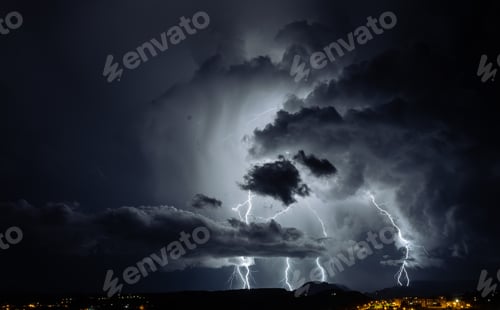 Preview: Lightning storm over the city at night