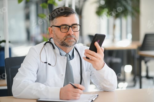 Preview: gray hair expertise handsome senior doctor hospital portrait