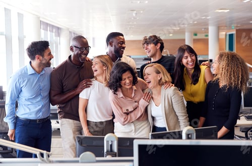 Preview: Happy Business Team Working In Modern Office Laughing Together