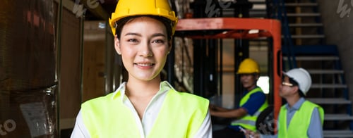 Preview: Portrait of Asian warehouse woman worker smiling at the distribution center
