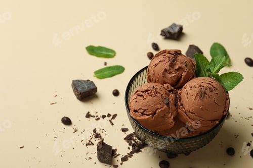 Preview: Delicious chocolate ice cream on beige background
