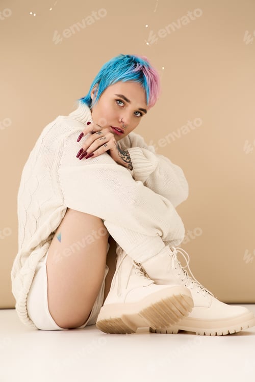 Preview: Festive vibes of a beautiful young woman in cozy winter attire radiating joy and warmth