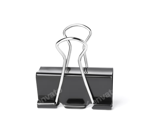Preview: Black binder clip isolated on white. Stationery