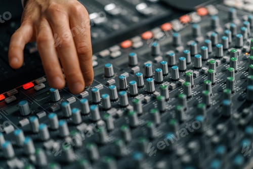 Preview: Sound engineer used digital audio mixer Sliders Engineer presses keys Control panel