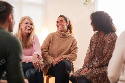 Preview: People Attending Support Group Meeting For Mental Health Or Dependency Issues In Community Space