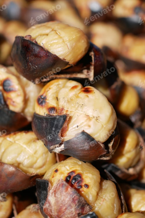 Preview: Roasted chestnuts in autumn market setting