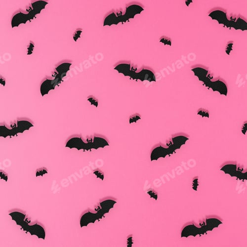 Preview: Pink pattern made of black bats during Halloween