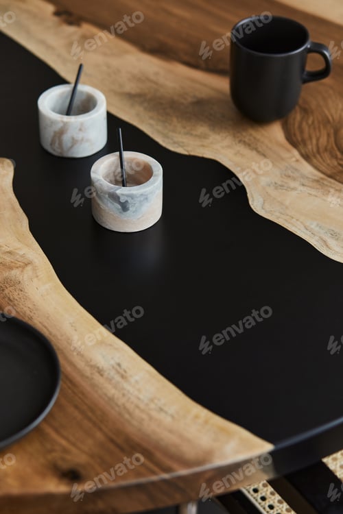 Preview: Minimalist composition on the design wooden and epoxy table