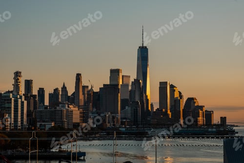 Preview: Amazing sunrise over manhattan - Birds Eye. Aerial view.