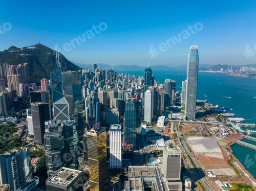 Preview: Central, Hong Kong 08 December 2021: Top view of Hong Kong city