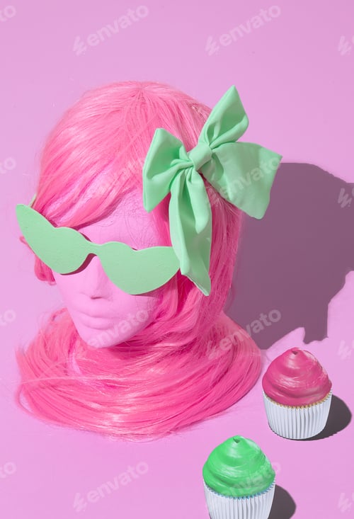 Preview: Dummy fashion candy girl. Sweet, candy shop, spring is coming concept. Minimal isometry