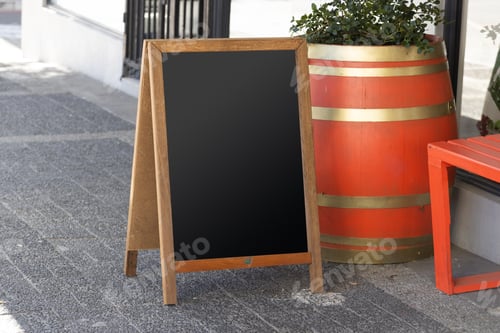 Preview: Blank sign standing on pavement with copy space