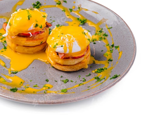 Preview: Pancakes with Poached Egg on Plate