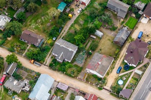Preview: panoramic aerial view of private development with country houses or village
