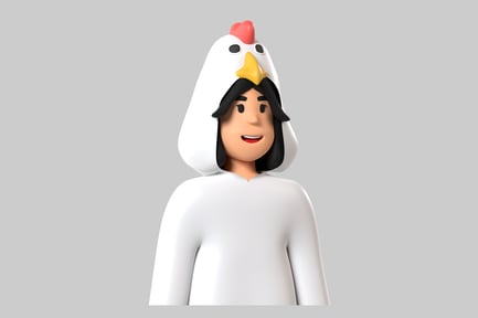 Visualização: Personagem de desenho animado de terno de galinha