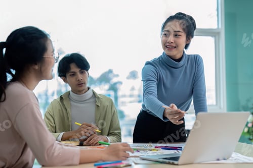 Preview: Team of ux developer and ui designer brainstorming interface wireframe design. Creative digital