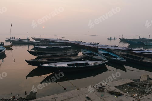Preview: Group of fishing boats, Varanasi, Uttar Pradesh, India