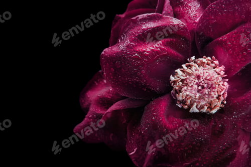 Preview: Open red rose on the black background close-up