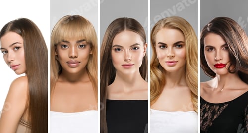 Preview: Women collage beauty different hair color hairstyle beautiful females portrait set