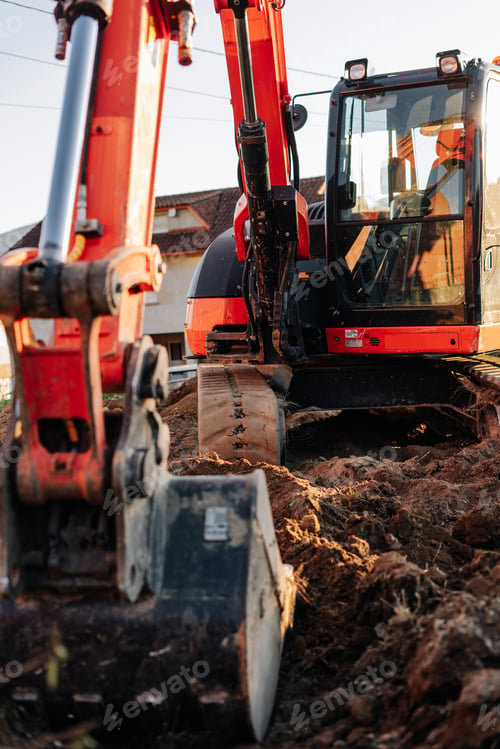 Preview: Backhoe excavator on a construction site