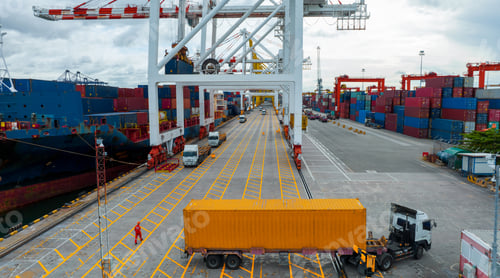 Preview: cargo container Truck under big Loader Crane Import load cargo tank from Vessel to Truck